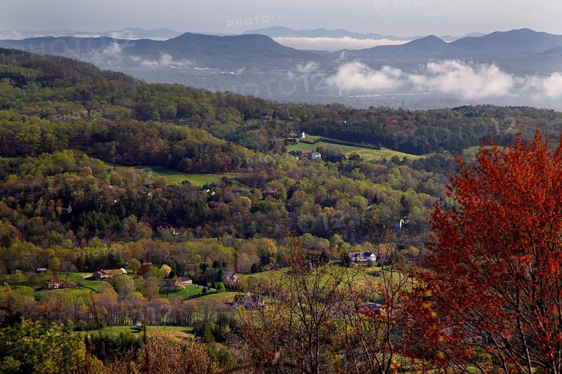 Autumn mountain landscape with forests and fog along the Blue Ridge Parkway, zero