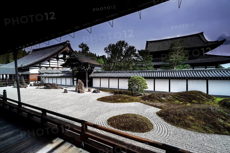 Tofuku-ji Temple Zen Garden with neat gravel patterns