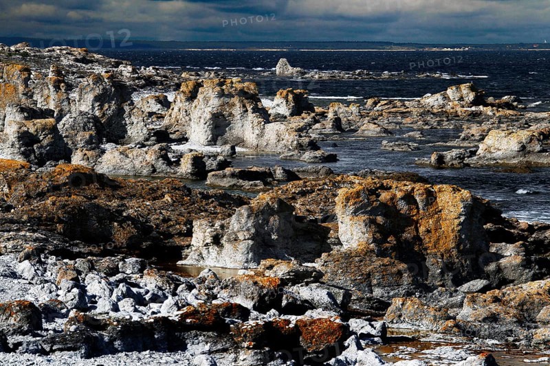 Coastal landscape with impressive limestone columns near Digerhuvud, Digerhuvud, Fårö, Sweden