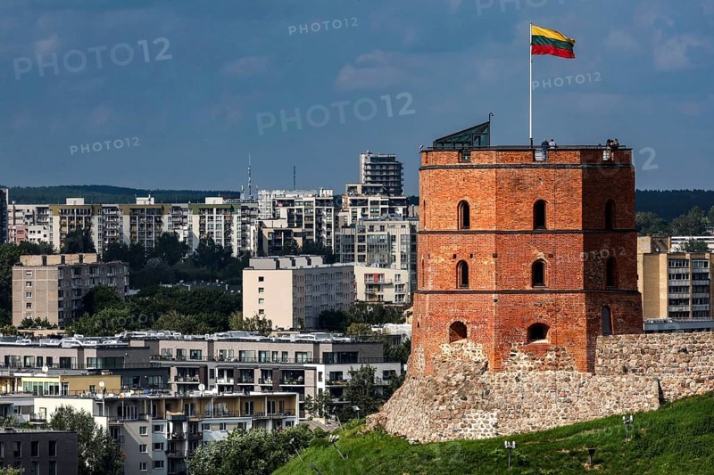 View of the Gediminas Tower and the city from St. John's Church tower in Vilnius, Lithuania