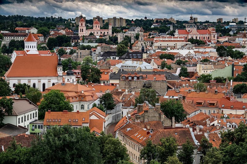 Panorama of Old Vilnius with view of Gediminas and Bernardinu Streets, Vilnius, Lithuania