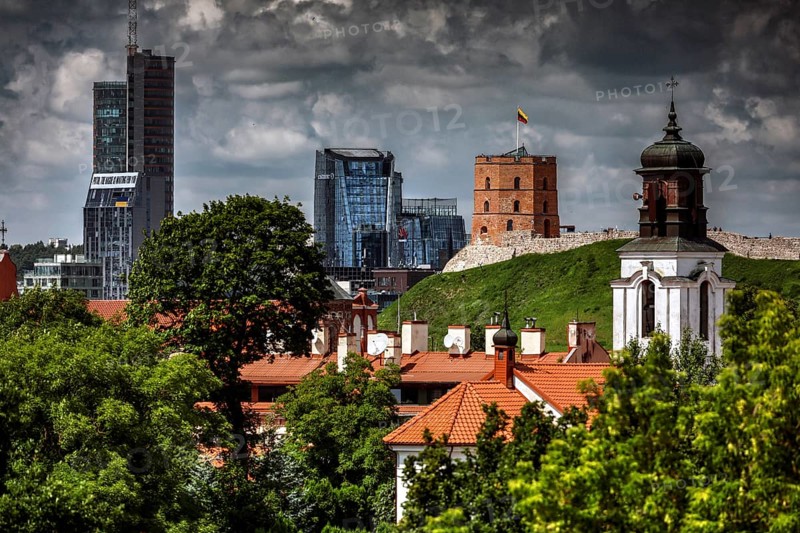 Panoramic view of the Gediminas Tower and Vilnius skyline from the observation deck, Vilnius, Lithuania