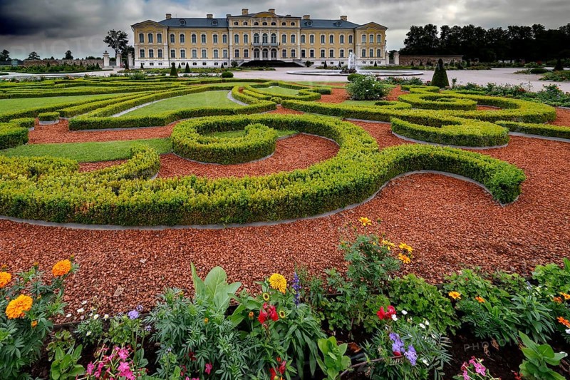 View of Ruhenthal Castle and Baroque Palace Garden, Rundale, Latvia