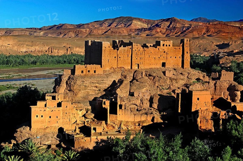 Historic kasbah in the Valley of Roses surrounded by impressive scenery, El Kelâa m'Gouna, Morocco