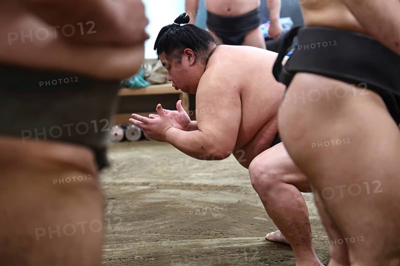Sumo wrestlers practicing at Takasago training center in Ryogoku, Tokyo, Ryogoku, Japan