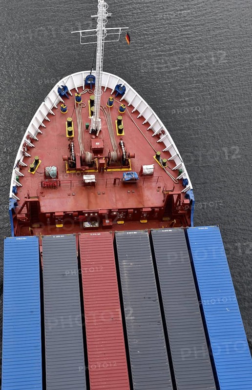 Aerial view, drone view of a container ship in the Kiel Canal, NOK, Kiel Canal, Kiel Canal, Schleswig-Holstein, Germany