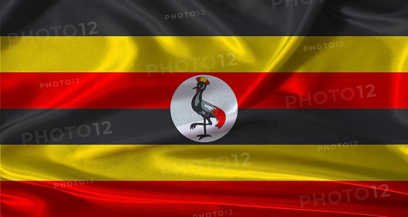 National flag of Uganda with cloth texture. Uganda flag with realistic texture background
