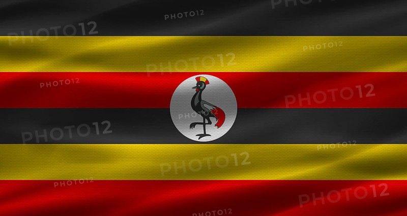 Ugandan flag with fabric texture. Realistic flag of Uganda waving