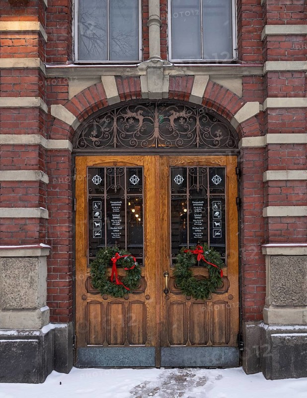 Entrance, market hall in Eerikinkatu, designed by architect Gustaf Nyström, Turku or Swedish Åbo, Varsinais-Suomi, Finland