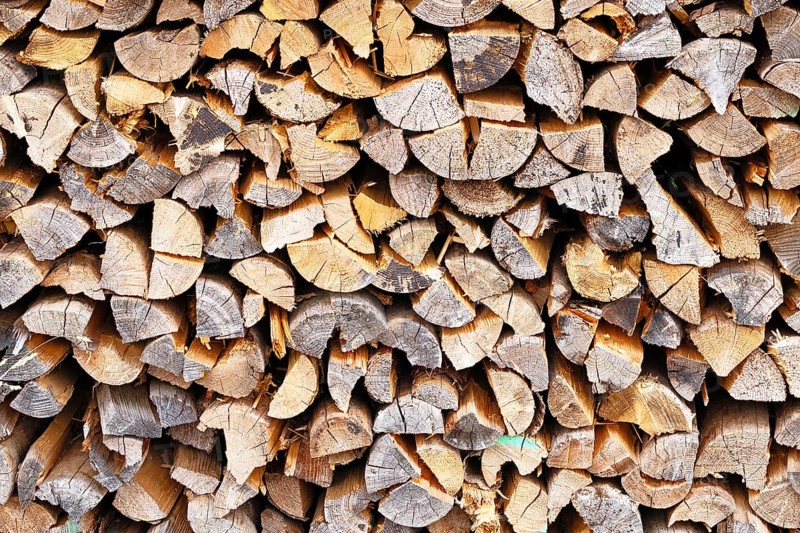 Wood, firewood, split and stacked, heat, energy, heating, Wilnsdorf, North Rhine-Westphalia, Germany