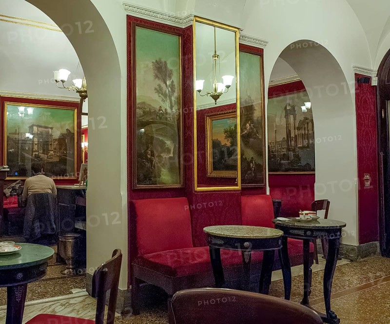 Interior view partial view of in Historic Ancient Antico Caffè Caffe Greco di Roma from 1760, Rome, Lazio, Italy