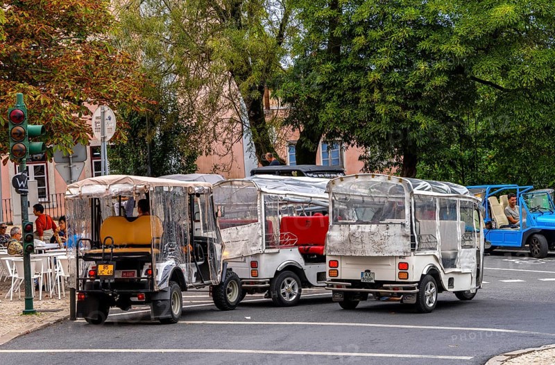 Typical TukTuk in road traffic in Sintra, Lisbon, Portugal