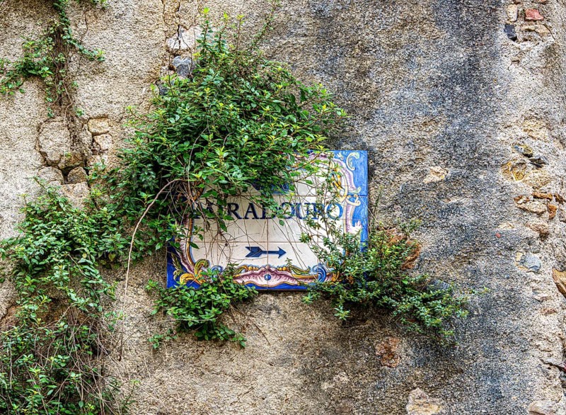 Sign on a wall, Miradouro, Portuguese name for a location, Cascai, Portugal