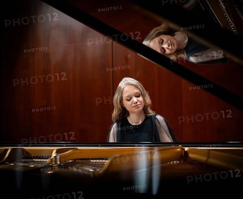 Young woman, pianist playing on a Steinway & Sons grand piano, Stuttgart, Baden-Württemberg