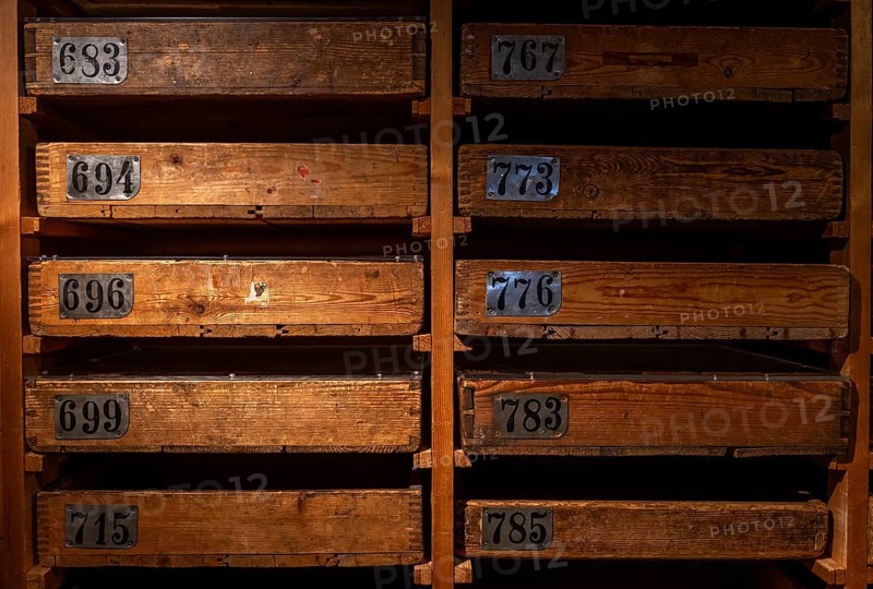 Old wooden cabinet with numbered drawers for storing match labels, Tändsticksmuseet matchstick museum or match museum, Jönköping, Jönköpings län, Sweden