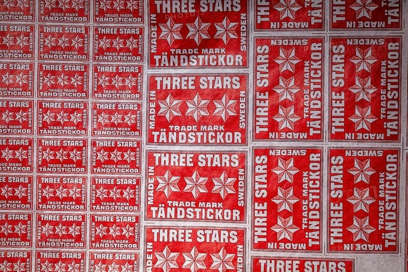 Printing sheet for matchbox labels, Tändsticksmuseet Match Museum or Matchbox Museum, Jönköping, Jönköpings län, Sweden