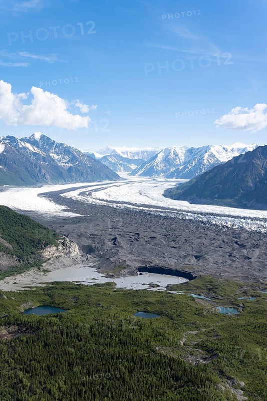 View of impressive mountain landscape with the Matanuska Glacier tongue, Lion's Head, Chugach Mountains, Alaska, USA