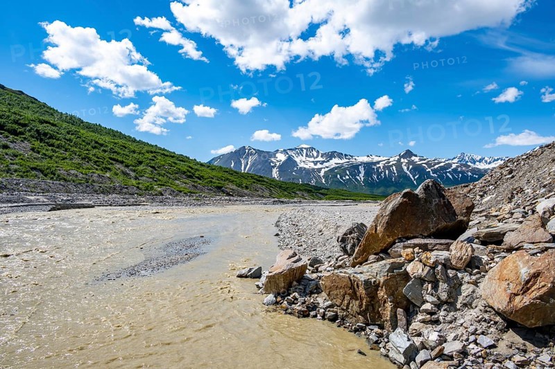 Miller Creek meltwater flow at Castner Glacier, Delta Range, Alaska Range, Richardson Highway, Alaska, USA