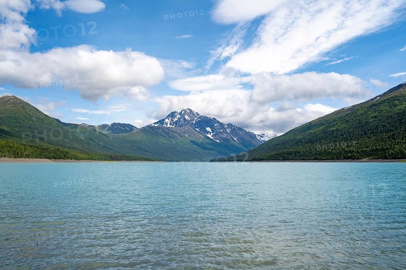 Lake and mountains, Eklutna Lake, Chugach Mountains, Chugach State Park, Alaska, USA