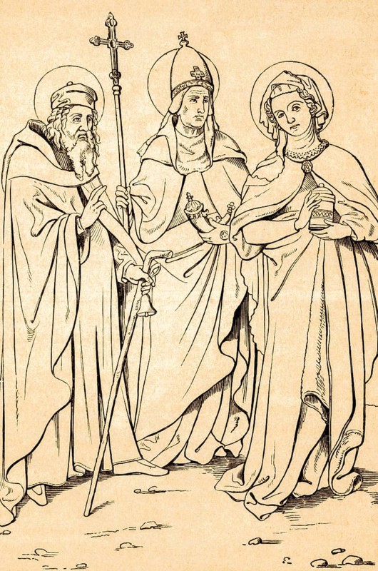 Cologne Cathedral, St. Anthony, St. Cornelius and Saint Magdalene, after Wilhelm von Herle, historical illustration 1869
