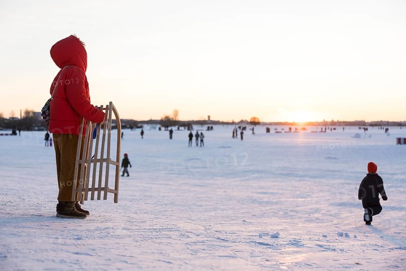Toboggan hill at sunset on Tempelhofer Feld in Berlin on 11.01.2026