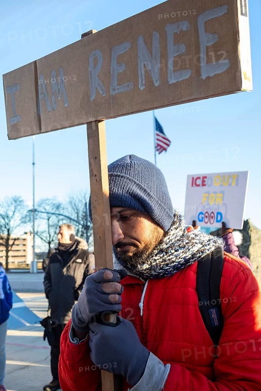 Detroit, Michigan USA - 11 January 2026 - A protest organized by Indivisible Michigan protested the killing of Renee Nichole Good in Minneapolis by a federal immigration agent