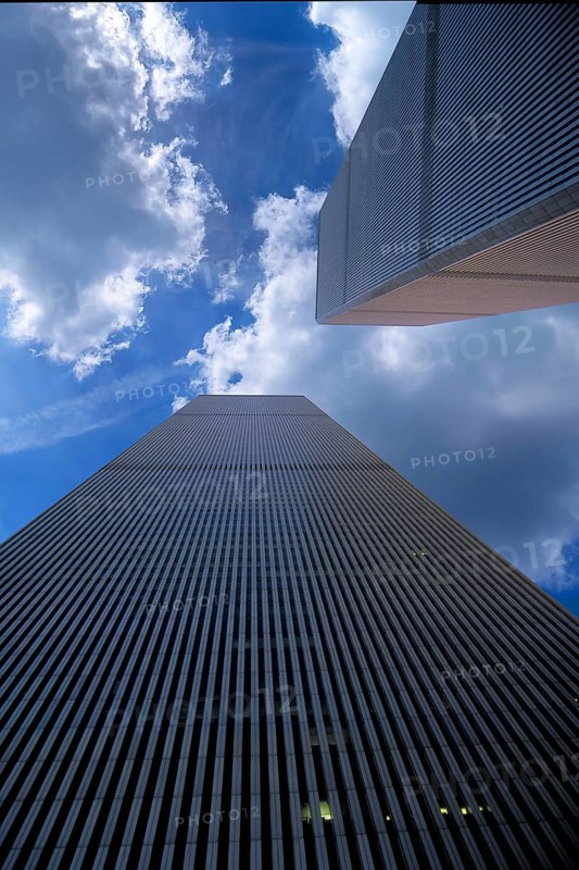 World Trade Center towers, cloudy sky, September 2000, New York City, USA, historical photo, towers destroyed on September 9, 2001