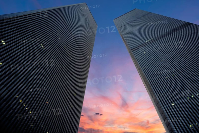 World Trade Center towers in the evening sky, September 2000, New York City, USA, historical picture, towers destroyed on September 9, 2001