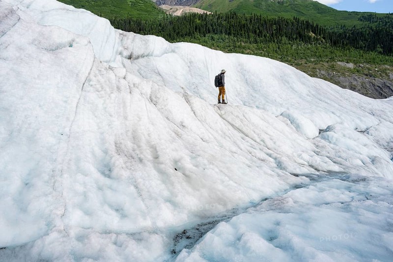 Climbers on the ice of Root Glacier, Wrangell St. Elias National Park, Alaska, USA