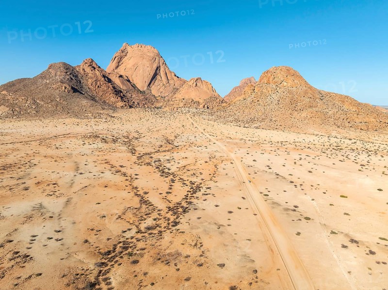 Aerial view, mountains in the desert, Spitzkoppe summit, Namib desert, Namibia