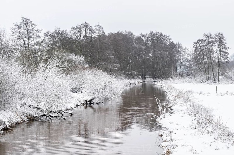 Winter landscape on the Ems, Emsland, Lower Saxony, Germany