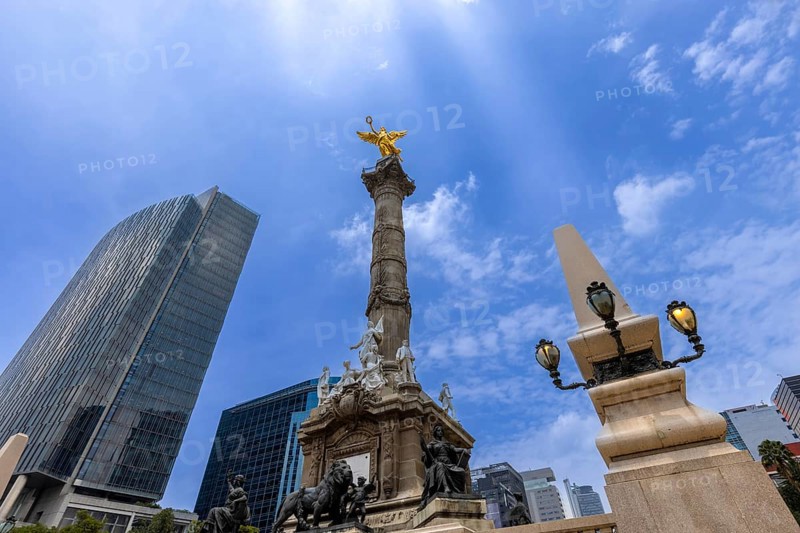 Mexico City tourist attraction Angel of Independence column near financial center and El Zocalo