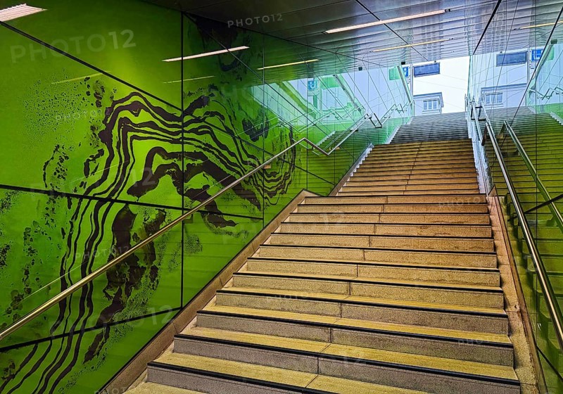 Stairway of Graf-Adolf-Platz subway station, artwork titled Agate by Manuel Franke, Werhahn Line, Düsseldorf, North Rhine-Westphalia, Germany