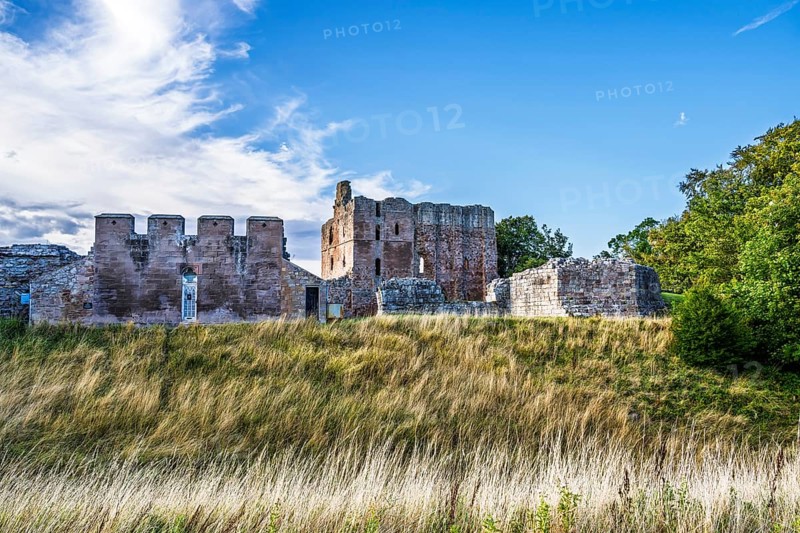 Ruins of Norham Castle and River Tweed, Norham, Northumberland, England, United Kingdom