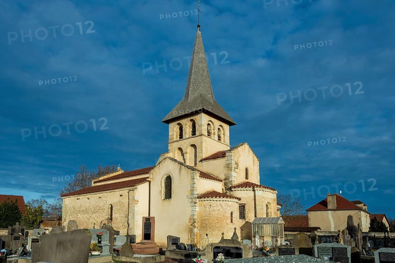 Mazerier village. Painted church St. Saturninus Church. Allier department, Auvergne Rhone Alpes, France