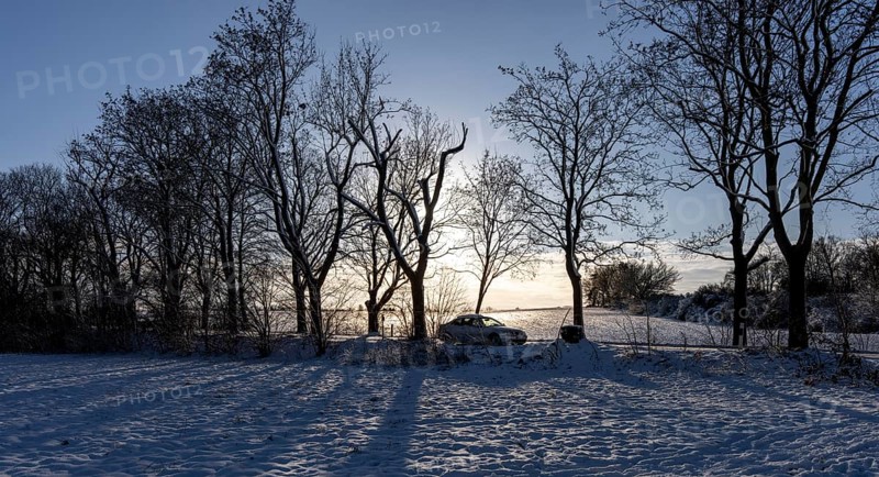 Winter landscape, fields and fields in Berlin Lübars, a village in Berlin Reinickendorf, Germany