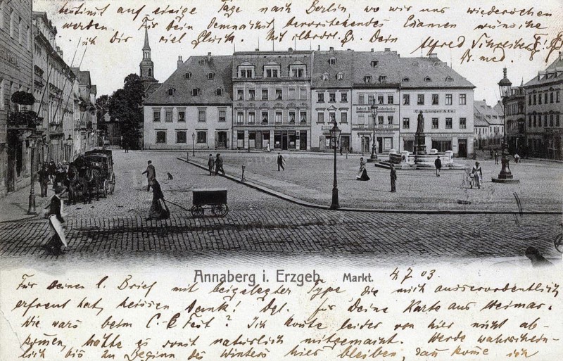Annaberg in Saxony, town in the Ore Mountains, Erzgebirgskreis, Saxony, postcard, view around 1900 - 1910, historical, digital reproduction of a historical postcard, authentic, public domain, from that time, exact date unknown