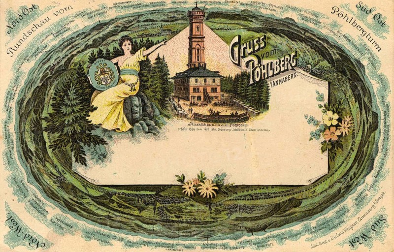 Annaberg in Saxony, Pöhlbergturm, city in the Ore Mountains, Erzgebirgskreis, Saxony, postcard, view around 1900 - 1910, historical, digital reproduction of a historical postcard, authentic, public domain, from that time, exact date unknown