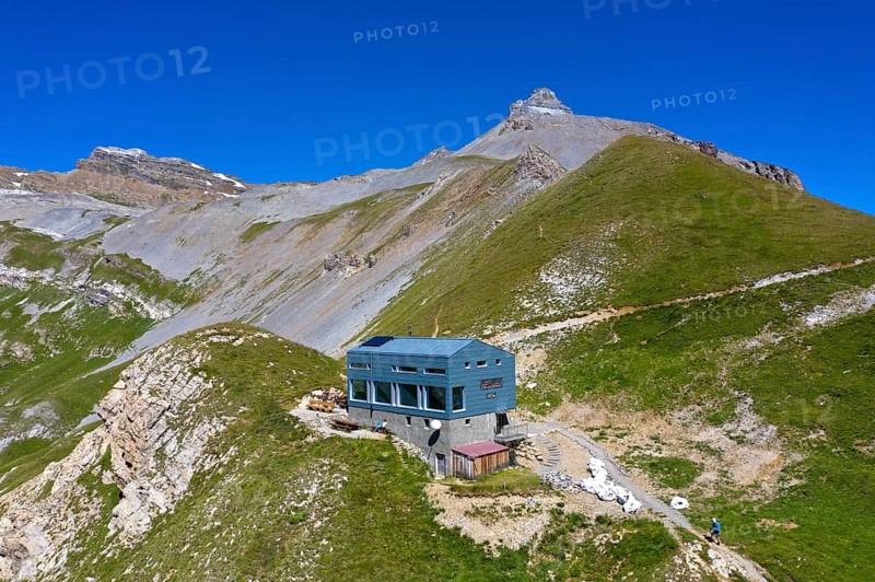 Cabane du Fenestral mountain hut on the Col du Fenestral mountain pass, Ovronnaz, Valais, Switzerland
