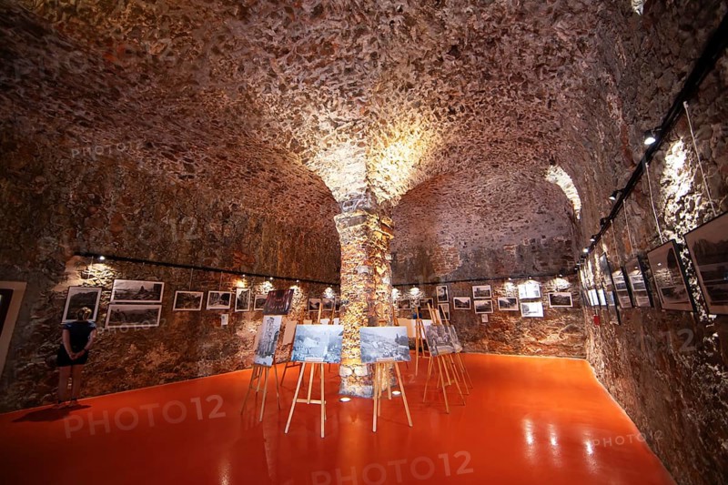 Exhibition at the Porto tourist office, a former Genoese weapons warehouse, interior view, Ota, west coast of Corsica, Corse-du-Sud, Corsica, France