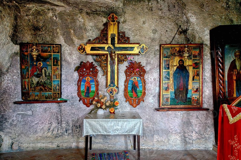 Bulgarian Orthodox Rock cave Monastery of Saint Dimitar Basarbowski, Cave chapel, Basarbovo, Rousse, Bulgaria