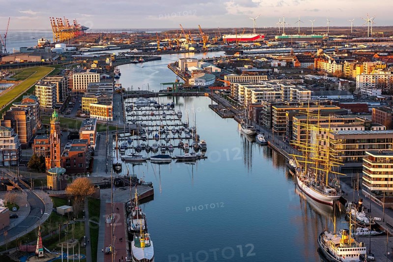 Overview of the New Port and the overseas port with container terminal in Bremerhaven, Bremen, Germany