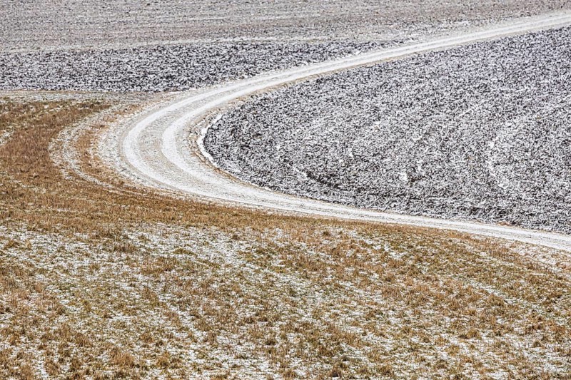 Winter landscape in the Swabian Jura. There is hoarfrost in the fields. Münsingen, Baden-Württemberg, Germany