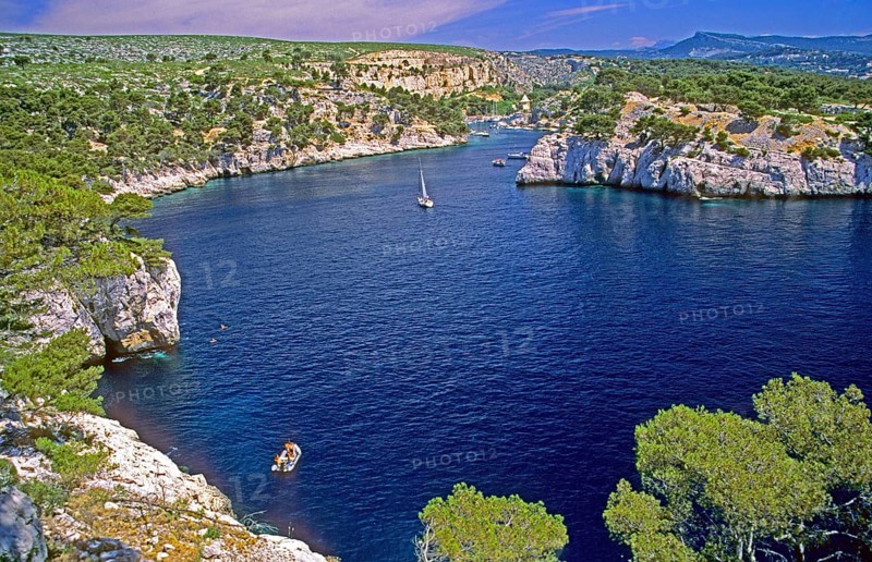 Boats, Port-Miou bay, Massif des Calanques, Bouches-du-Rhône department, southern France, June 1999, vintage, retro, old, historic