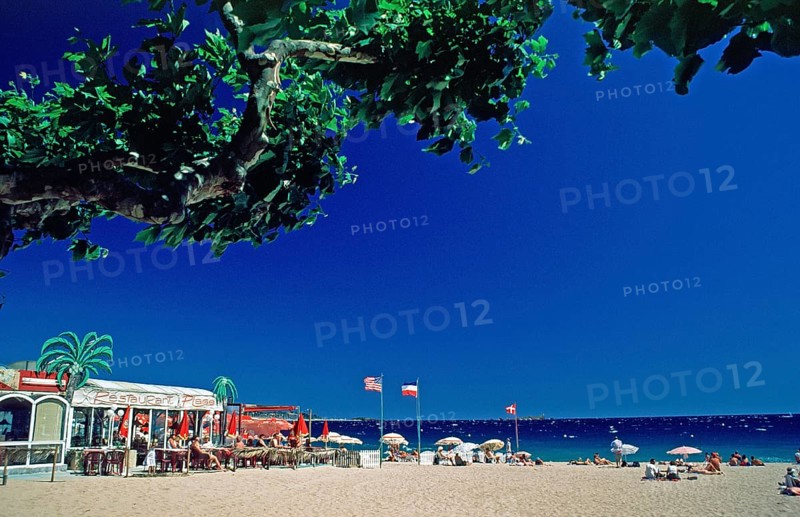 Beach, people, restaurant, St-Raphael, Côte d'Azur, Mediterranean, southern France, June 1999, vintage, retro, old, historic