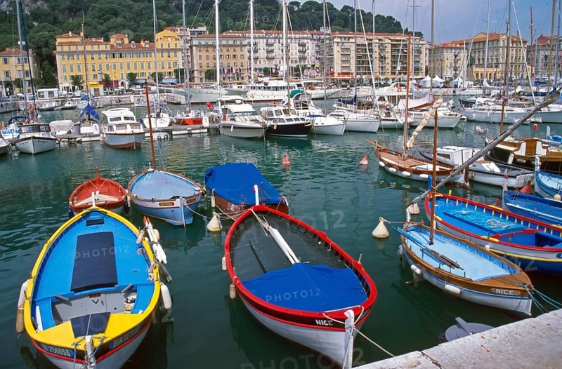 Colorful boats, marina, Nice, Cote d'Azur, Mediterranean, southern France, June 1999, vintage, retro, old, historic