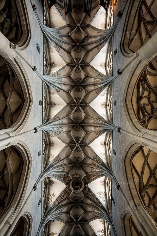 Cross-ribbed vaulting in the church of St. Nikolaus, Überlingen, Lake Constance, Baden-Württemberg, Germany