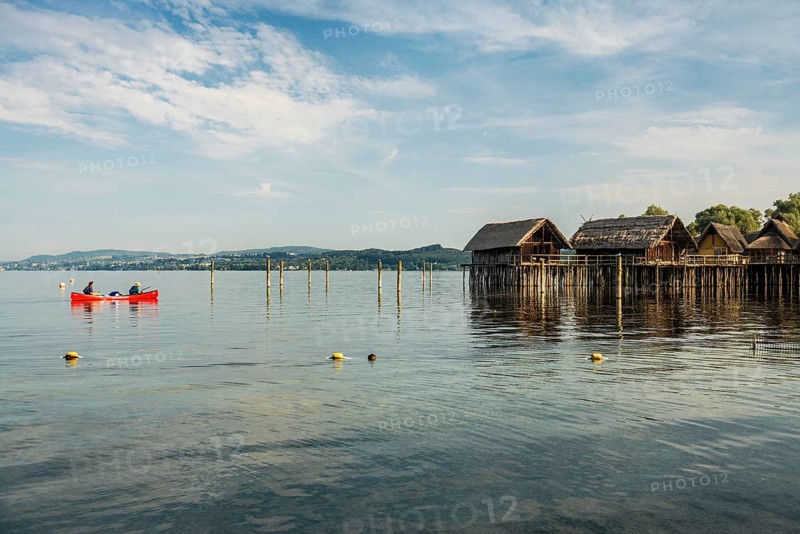 Stilt houses, Unteruhldingen stilt building museum, UNESCO cultural heritage, Uhldingen-Mühlhofen, Lake Constance, Baden-Württemberg, Germany