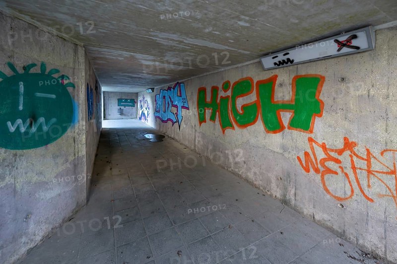 Graffiti in a railway underpass, Hohenstadt, Middle Franconia, Bavaria, Germany