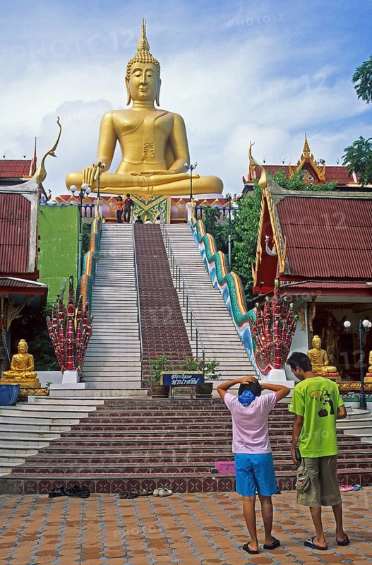 People, staircase, Big Buddha statue on the island of Ko Samui, Thailand, December 2002, vintage, retro, old, historic